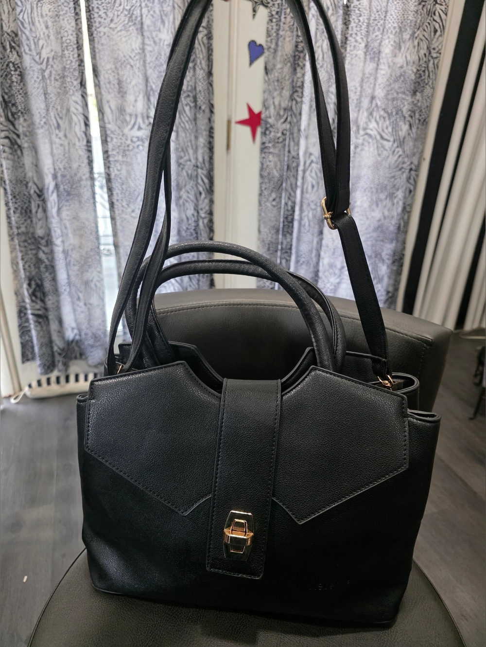 Black Women's Structured Tote Bag with Gold Hardware. New. Nevenka